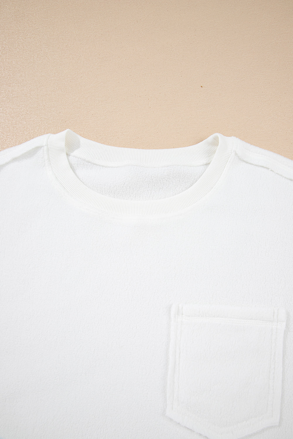 White Exposed Seam Chest Pocket Knit Pullover Sweatshirt