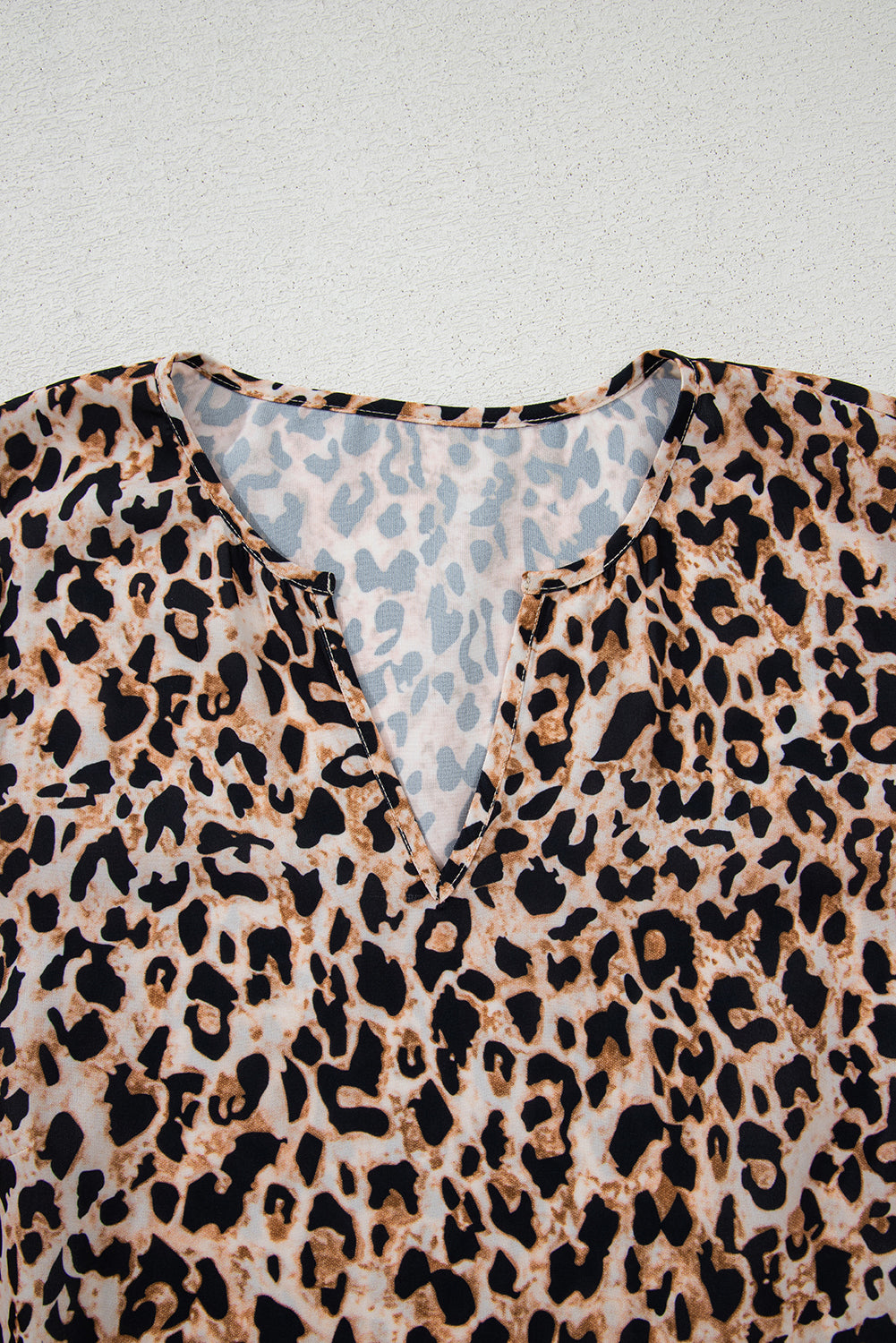 Apricot Leopard V Neck Half Sleeve Blouse