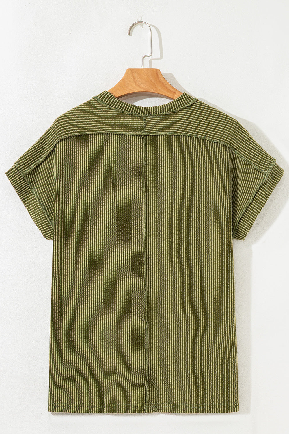 Jungle Green Textured Knit Exposed Stitching T-shirt