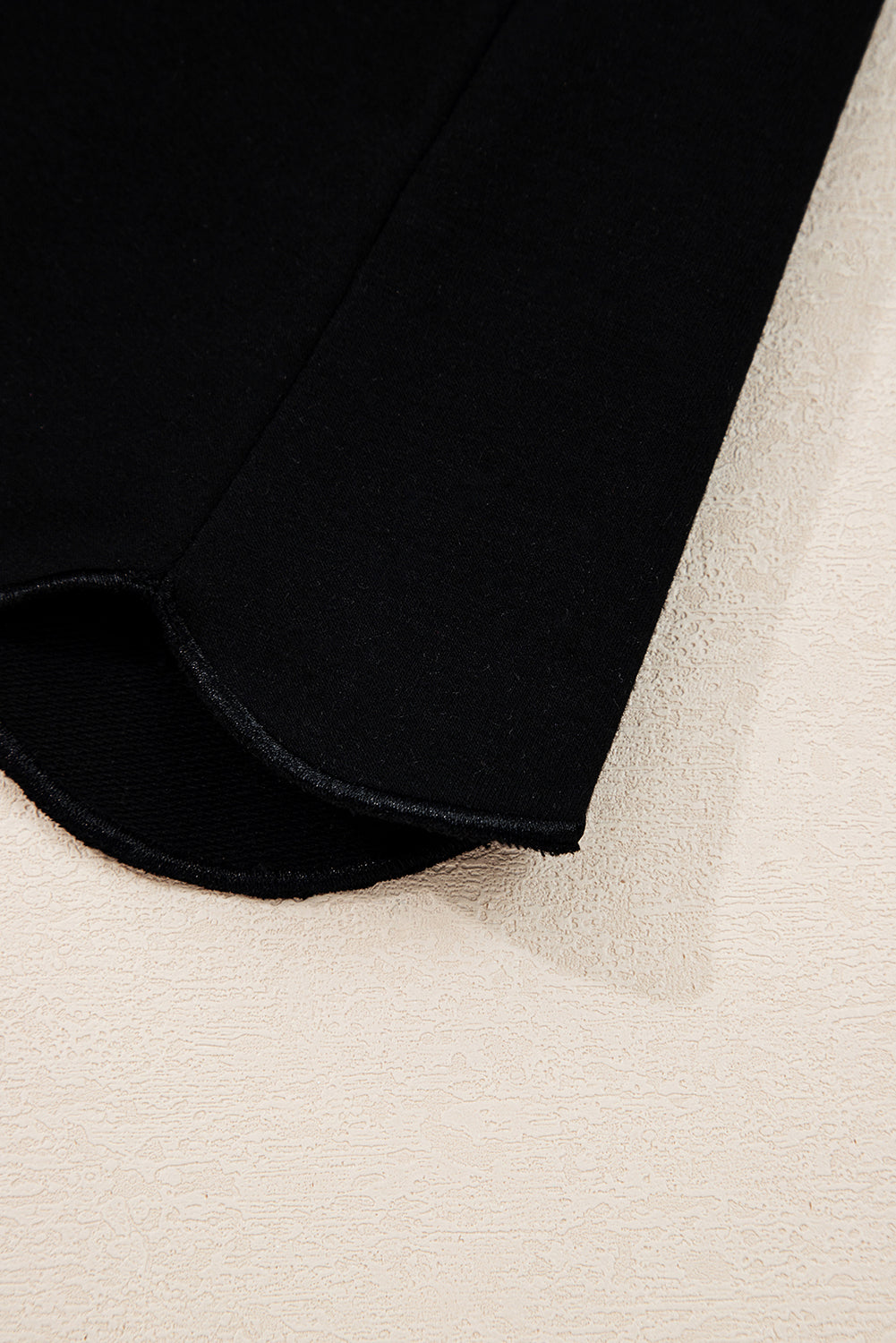 Black Scallop Trim Color Block Long Sleeve Collared Top