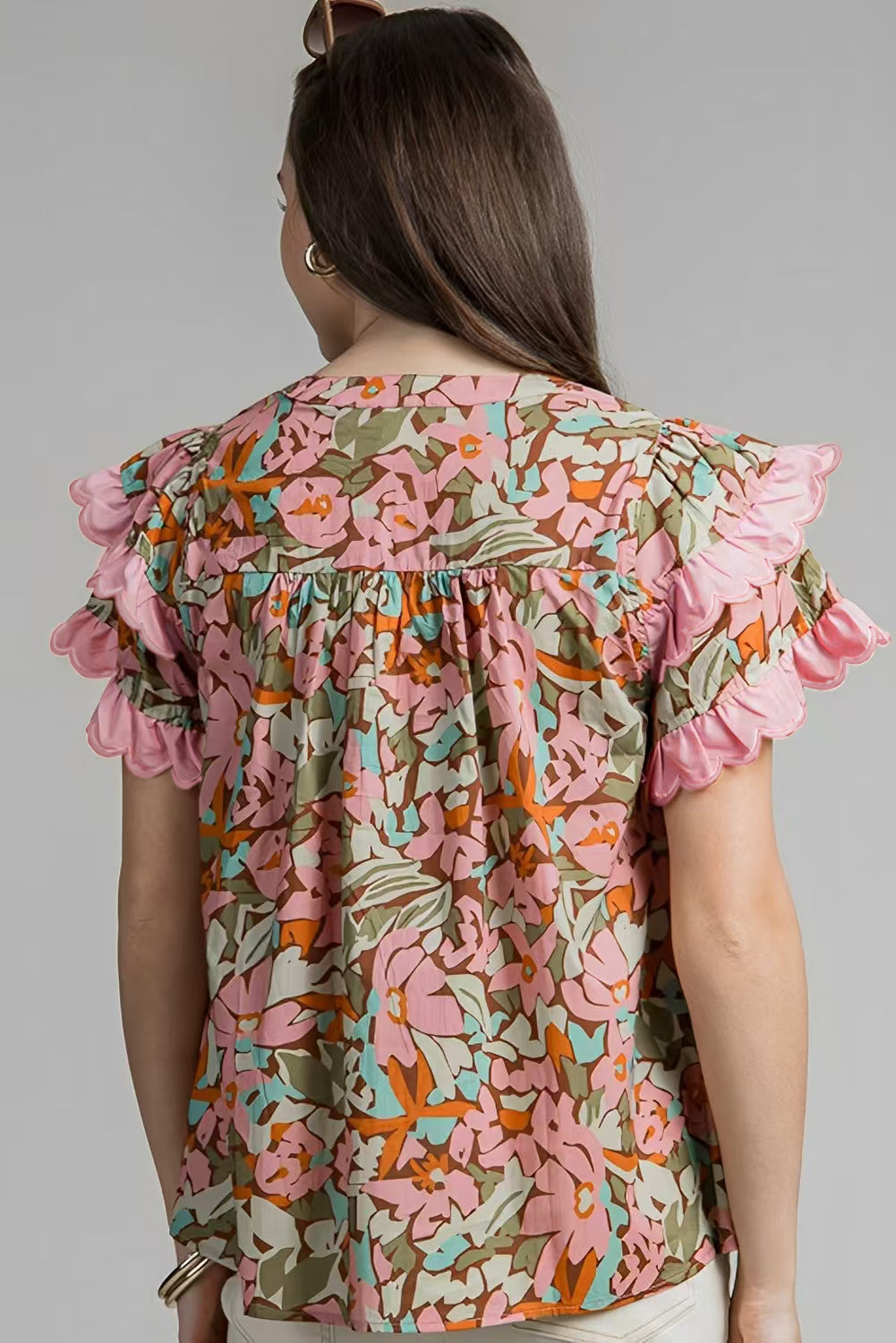 Multicolour Floral Tiered Ruffled Short Sleeve Blouse