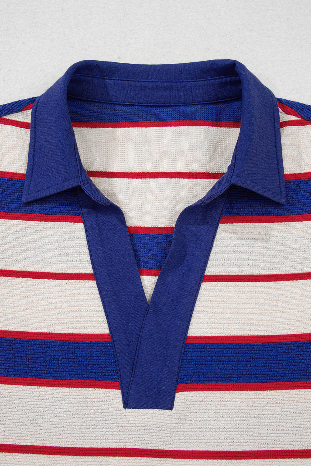Blue Stripe Color Block Polo Pullover Sweatshirt