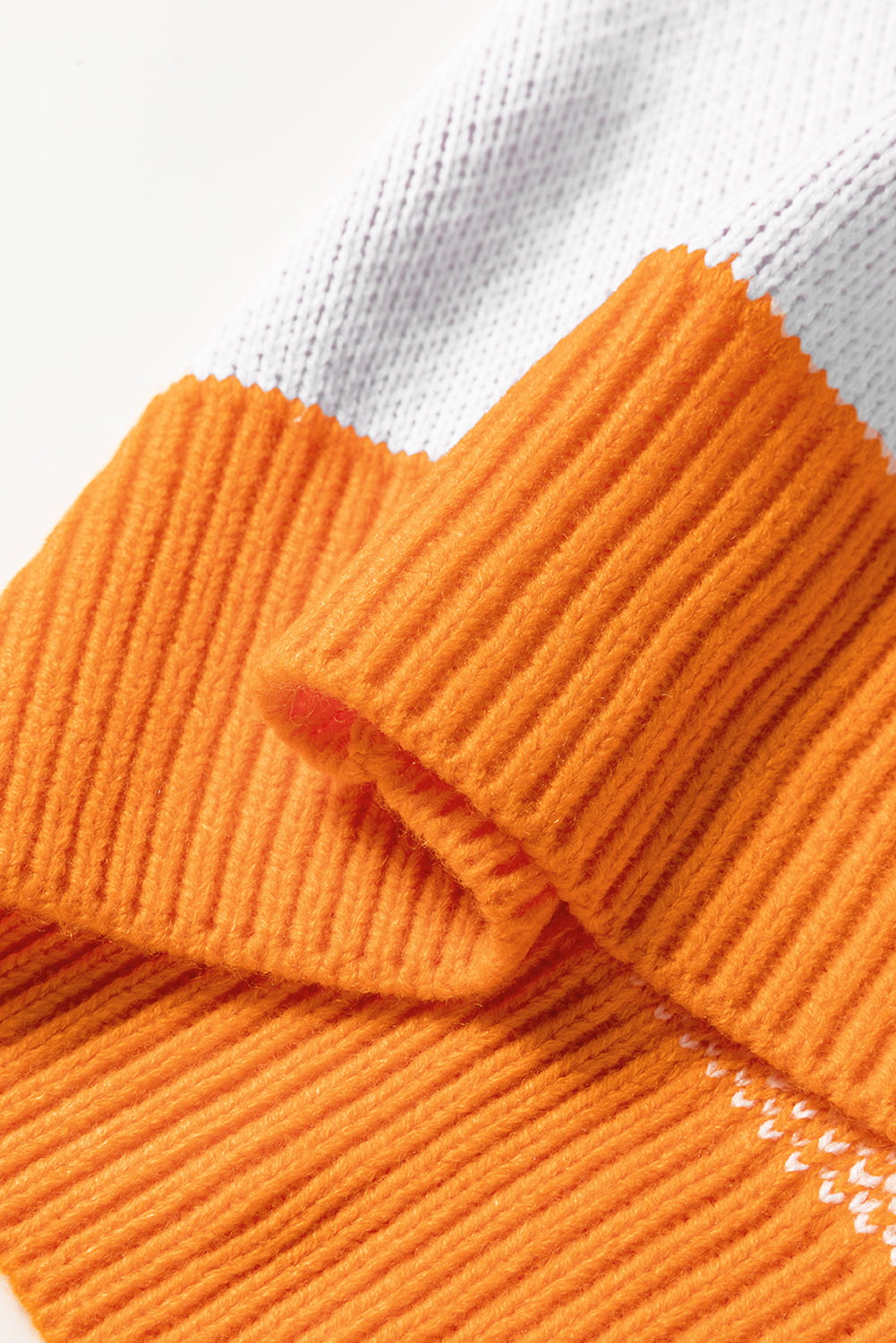 Grapefruit Orange Checkered Pattern Polo Collar Loose Sweater