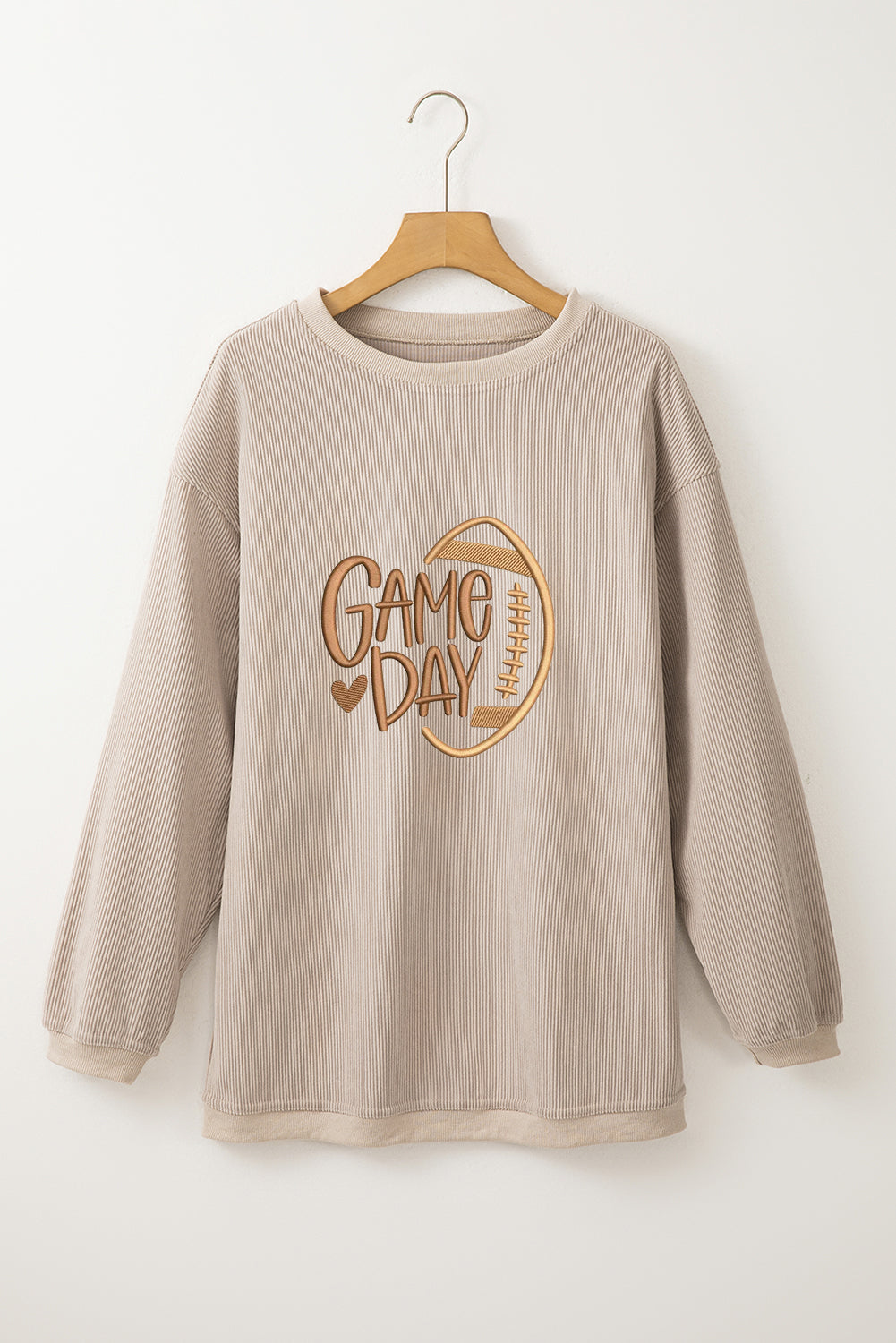 Smoke Gray Twisted Rib Texture game day Rugby Embroidered Baggy Sweatshirt