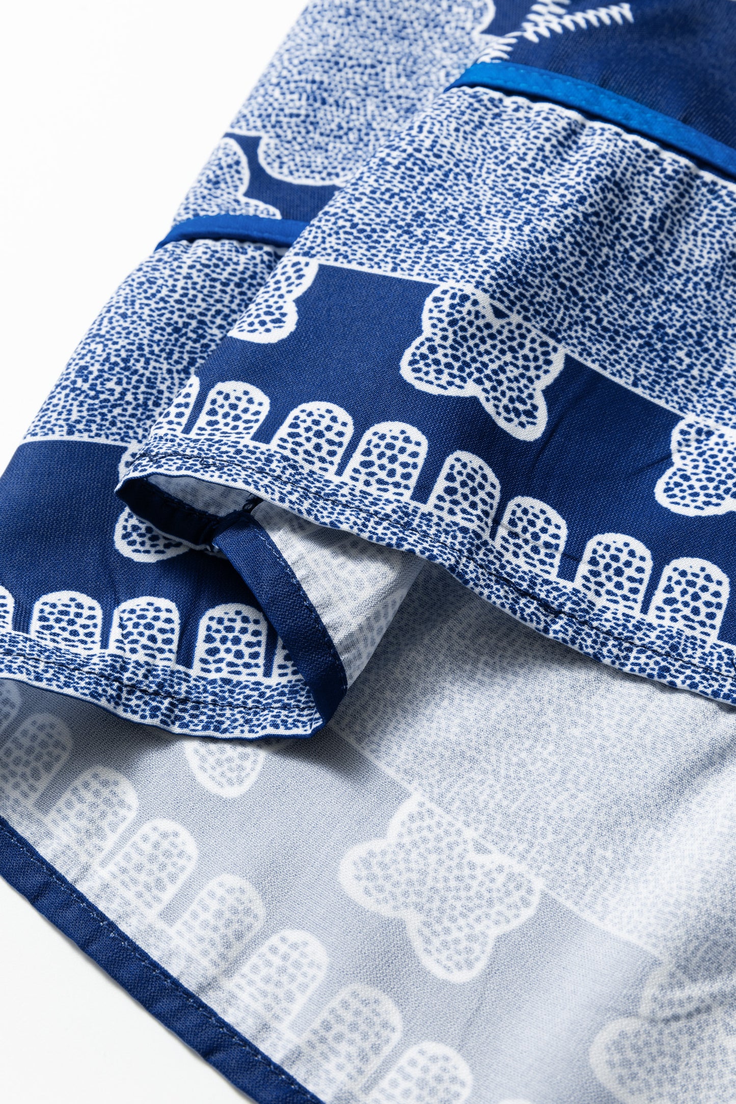 Blue Plus Size Floral Printed Notched Neck Long Sleeve Blouse