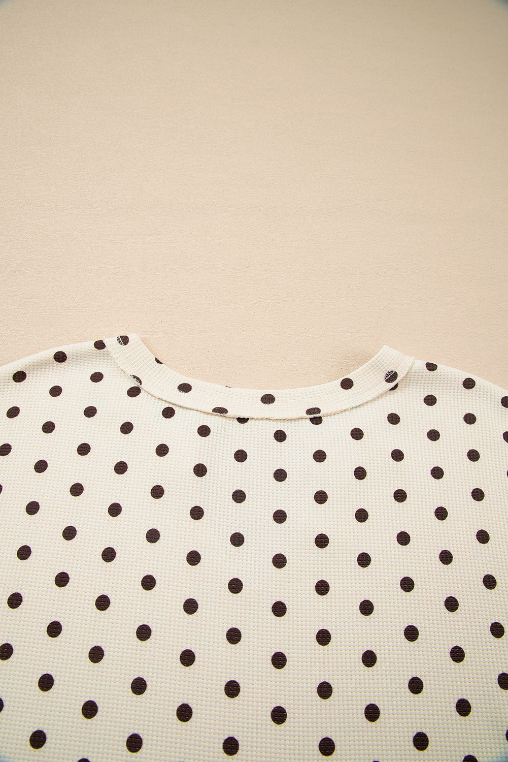 White Polka Dot Print Notched Neck Long Sleeve Top Drawstring Jogger Pants Waffle Knit Lounge Set