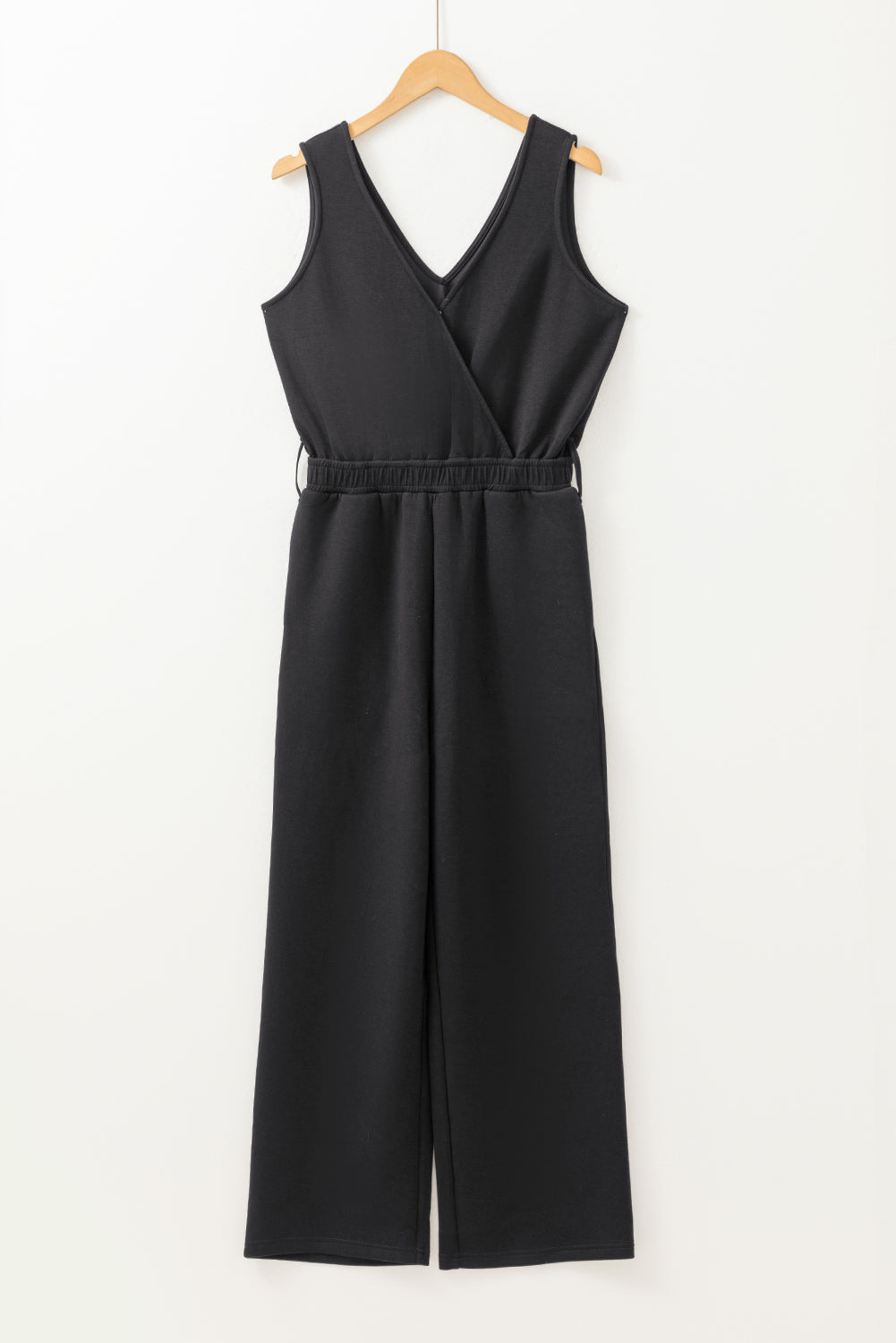 Black Wrap V Neck Sleeveless High Waist Jumpsuit