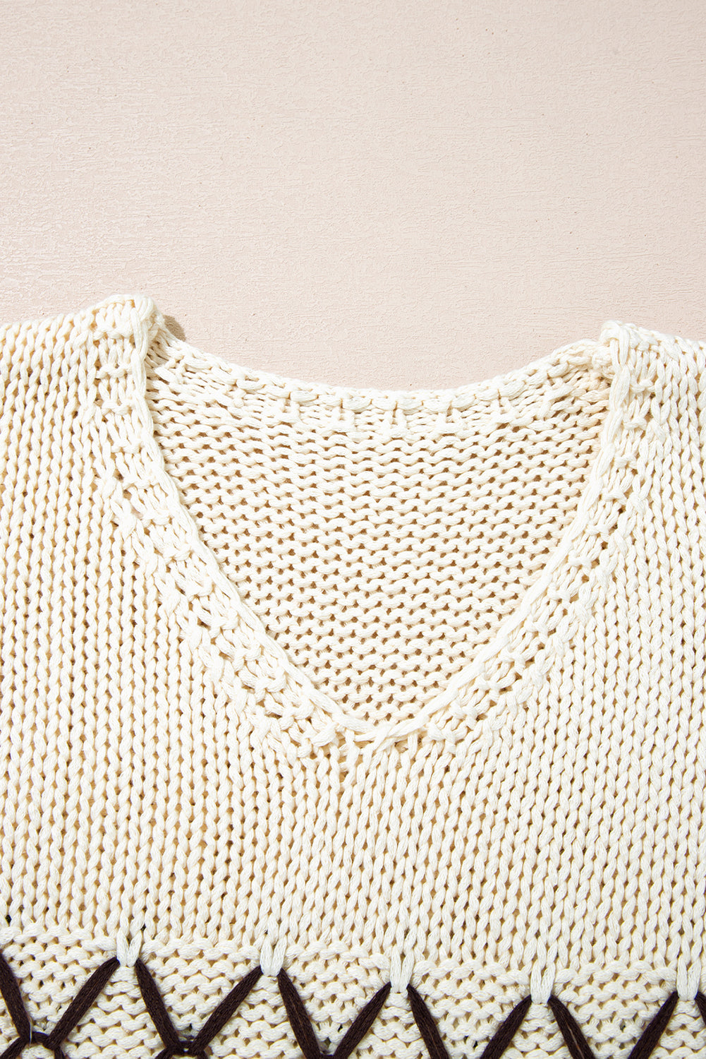 Parchment Contrast Stitch Detail V Neck Drop Shoulder Sweater
