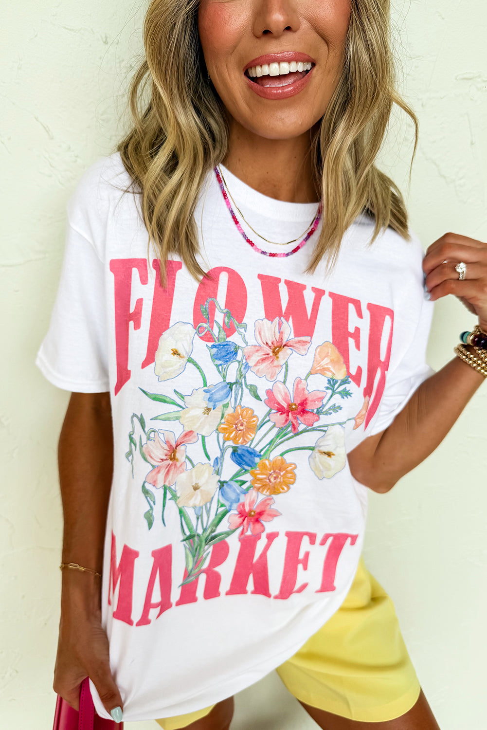 White FLOWER MARKET Graphic T Shirt