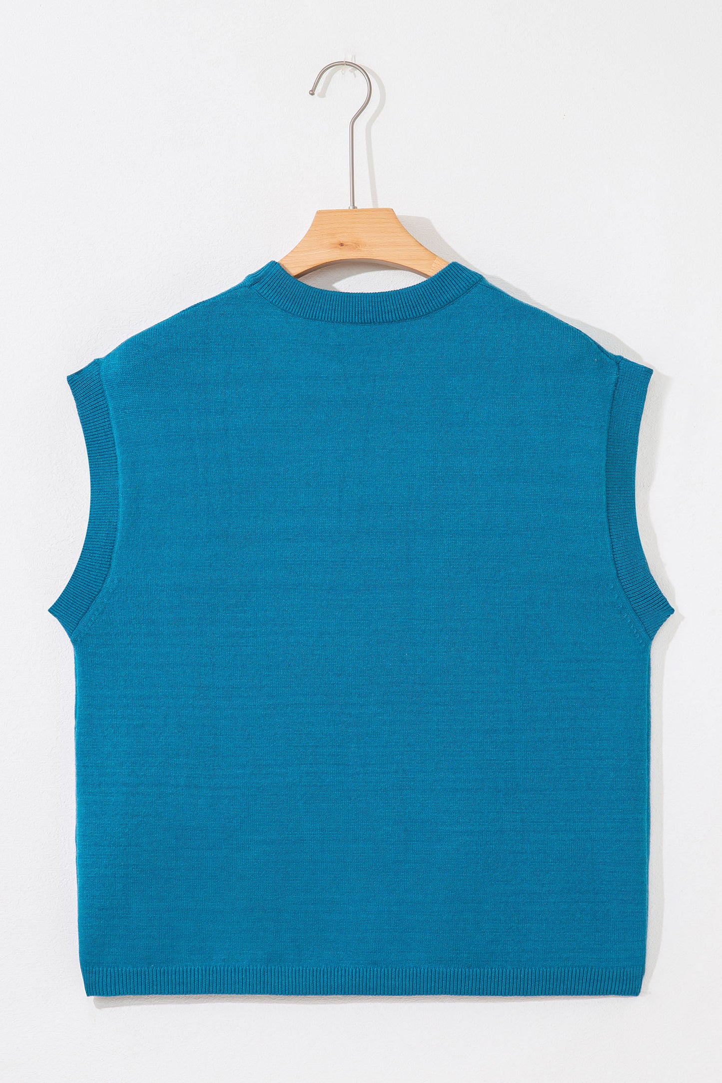 Light Blue Horse Shoe Embroidered Loose Short Sleeve Sweater