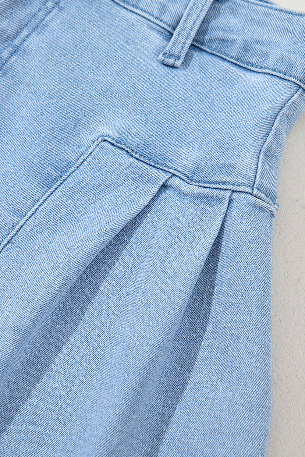 Dusk Blue Pleated Patchwork Wide Leg Lightweight Denim Shorts