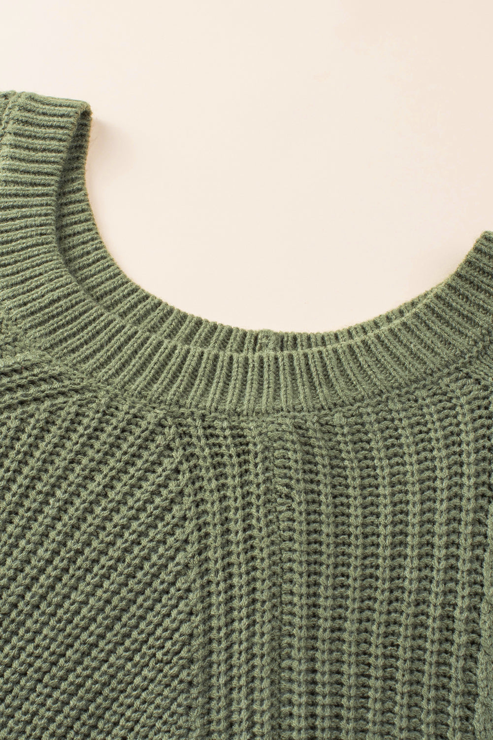 Green Hollow-out Puffy Sleeve Knit Sweater