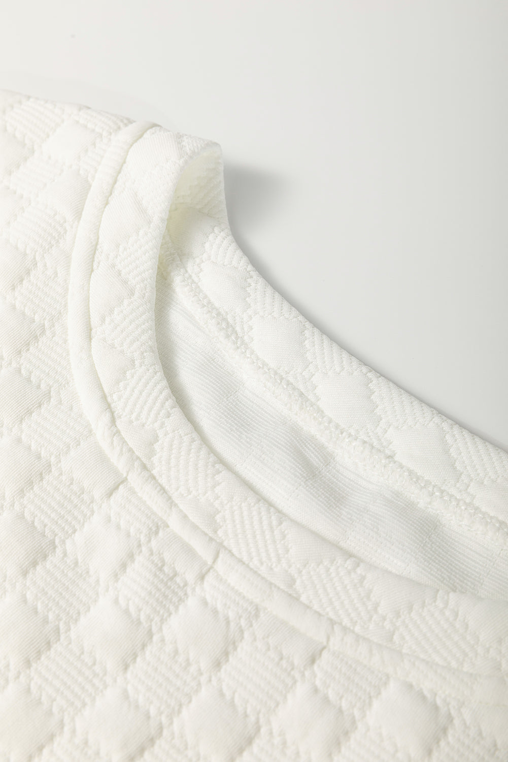 White Textured Checker Contrast Print Ruffled Sleeve Blouse