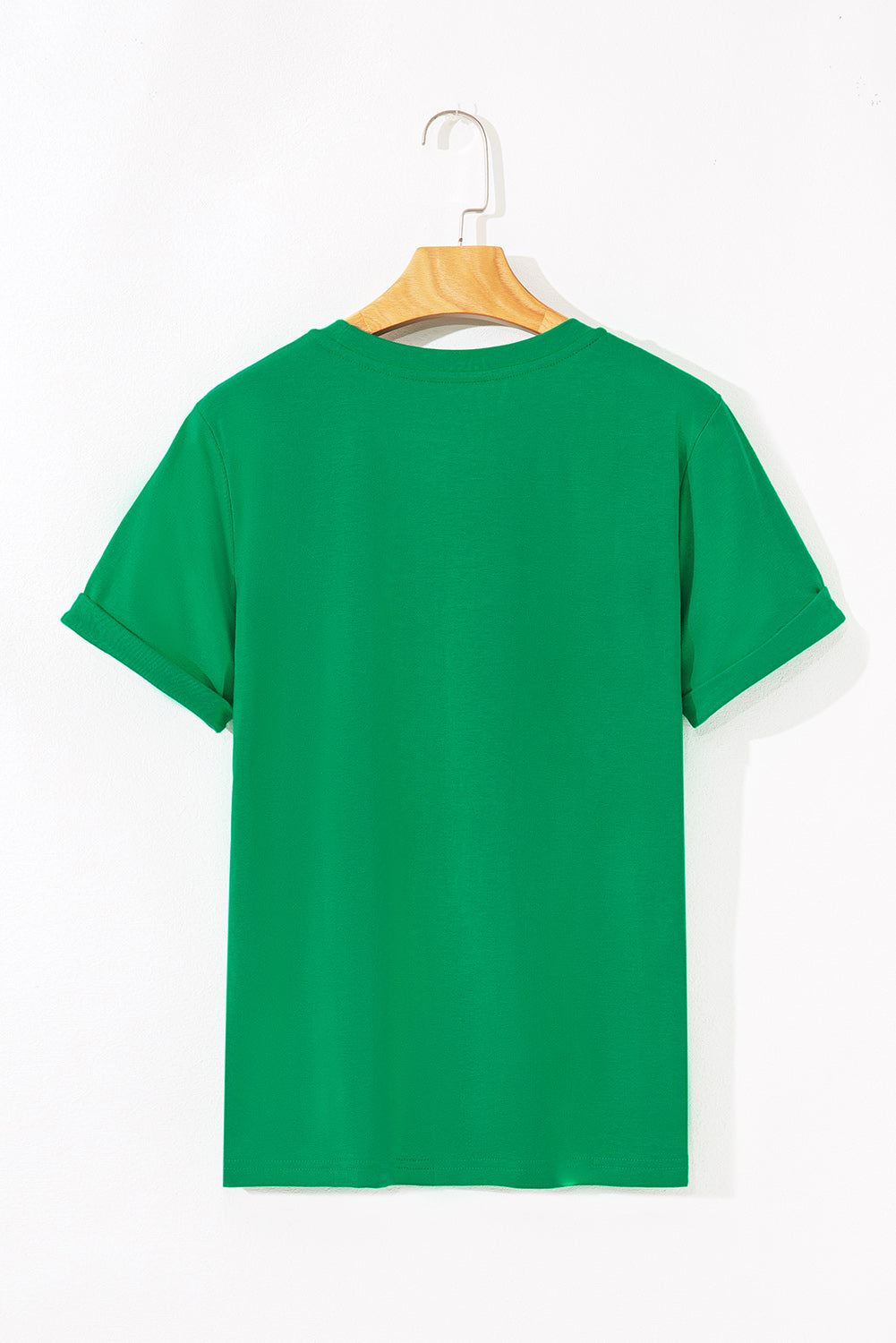 Bright Green Casual Plain Crew Neck Tee