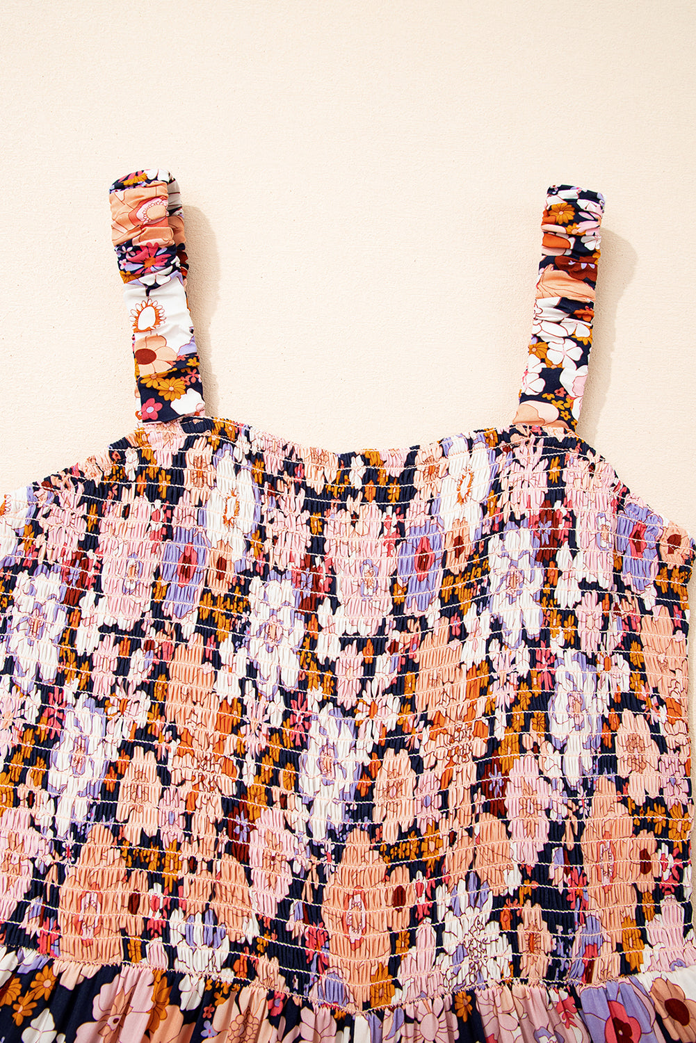 Black Floral Print Smocked High Waist Square Neck Jumpsuit