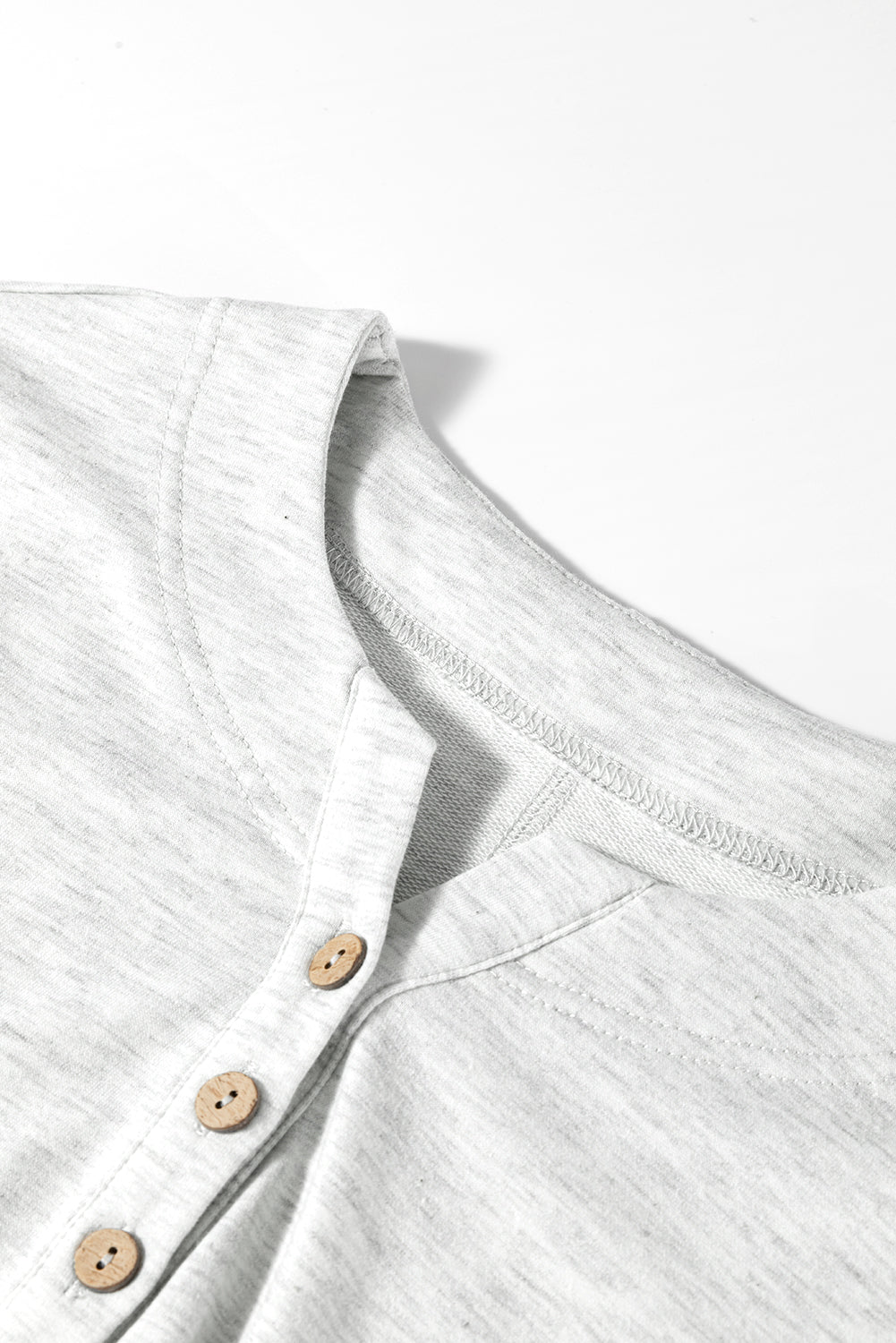 Dearlovers Light Grey Two Tone Contrast Waffle Knit Patched Buttoned V Neck Top