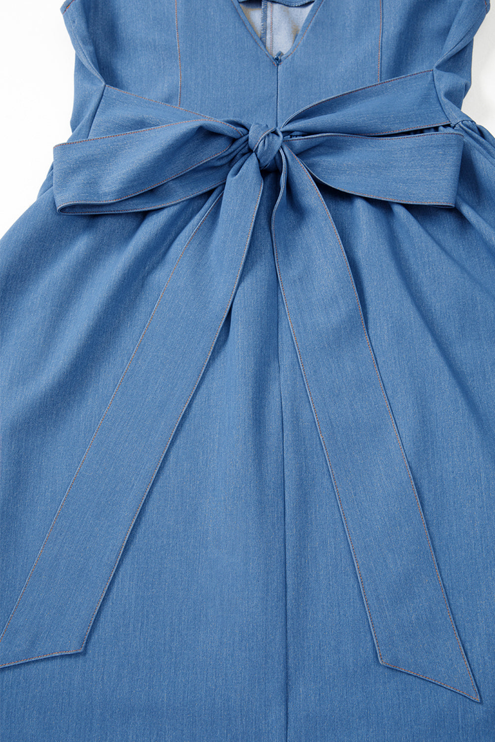 Myosotis Square Neck Pleated Waist V Cut Backless Tied Fit and Flare Dress