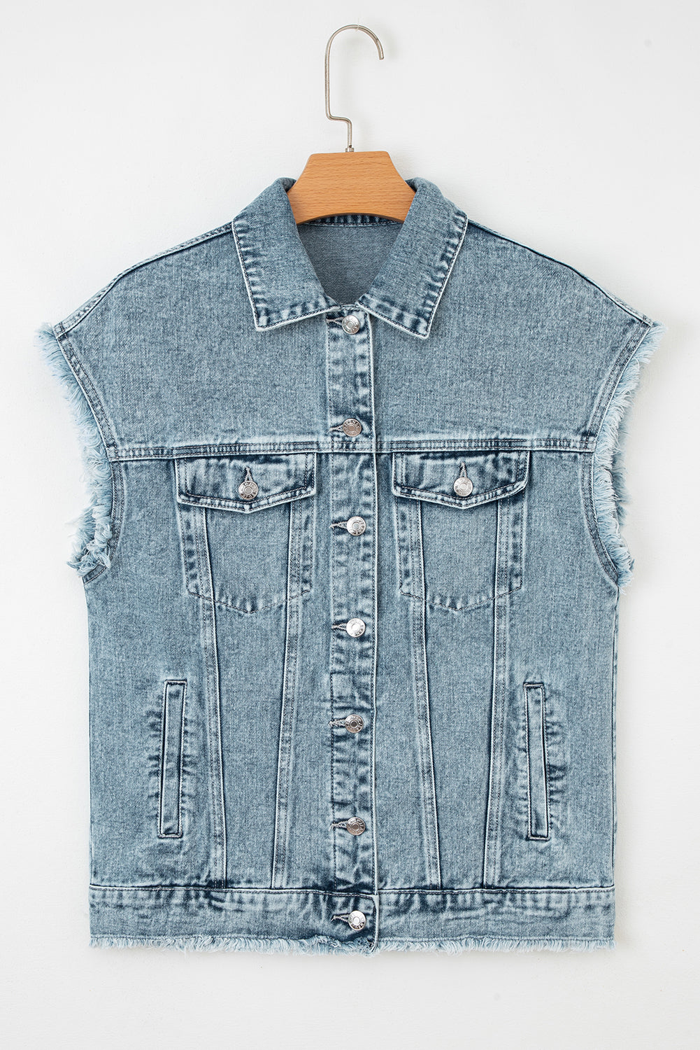 Myosotis Button Flap Pocket Frayed Detail Denim Vest