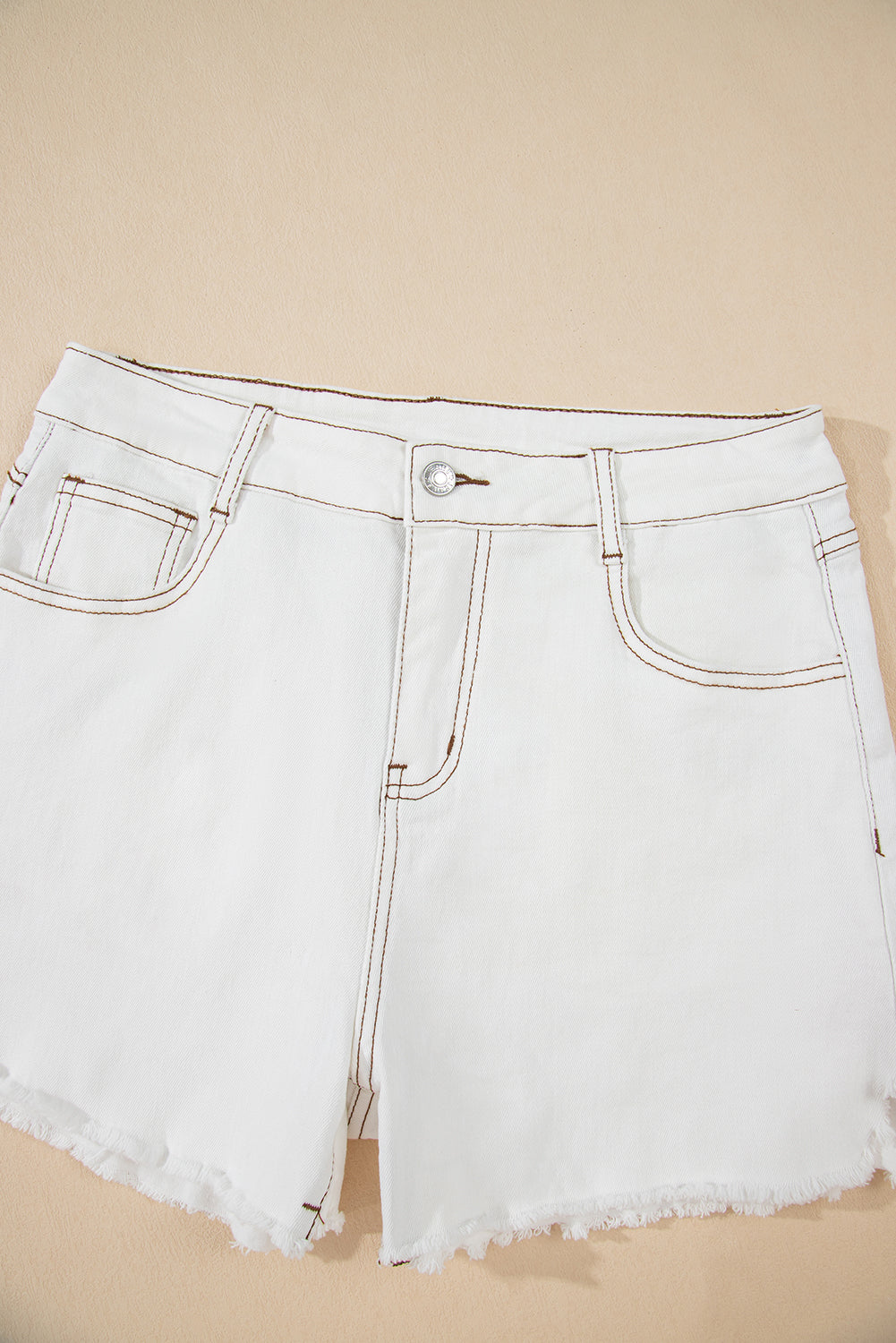 White Raw Hem High Waist Denim Shorts