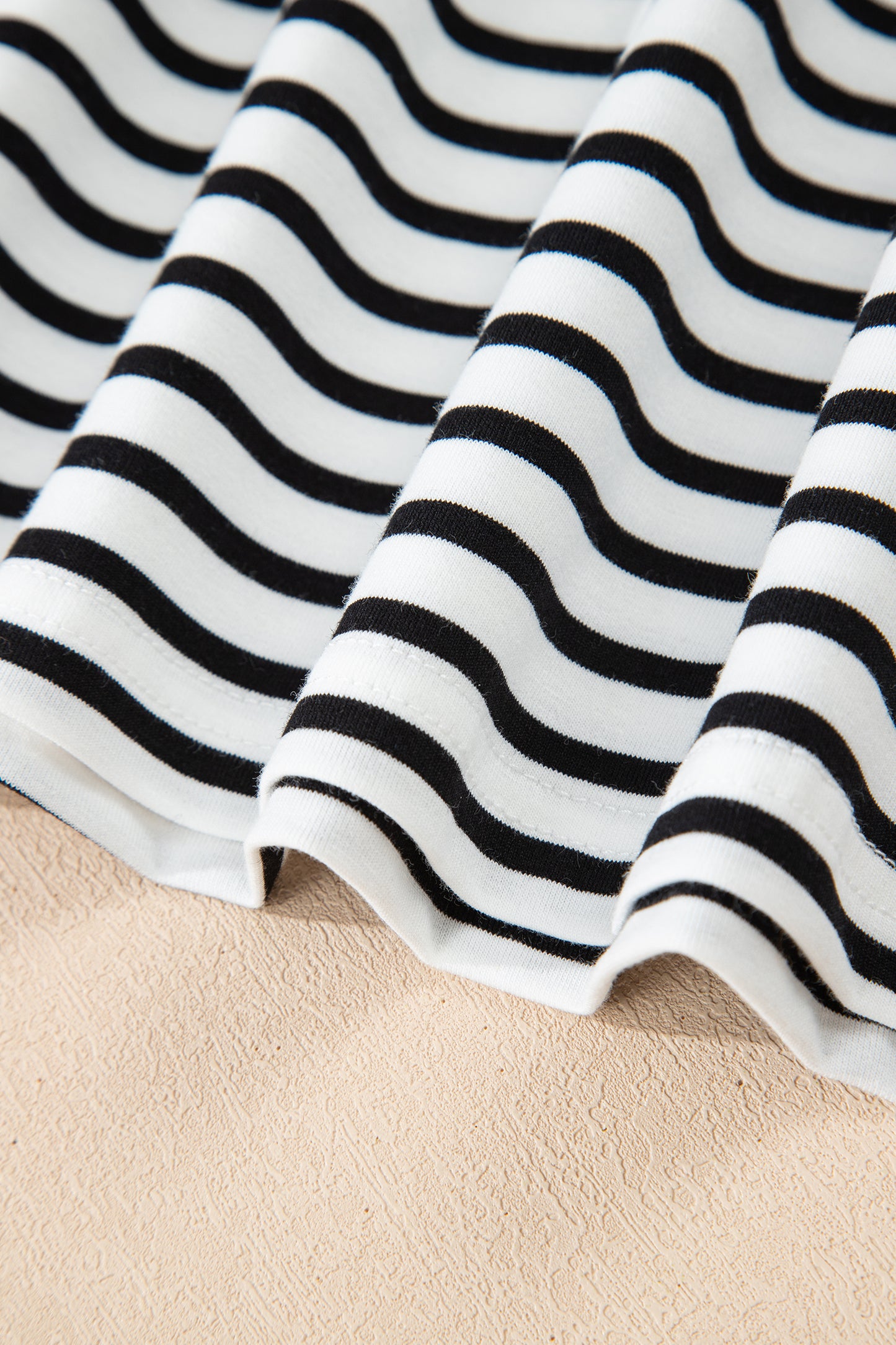 Black Stripe Floral Puff Sleeve Patchwork Round Neck Loose Top