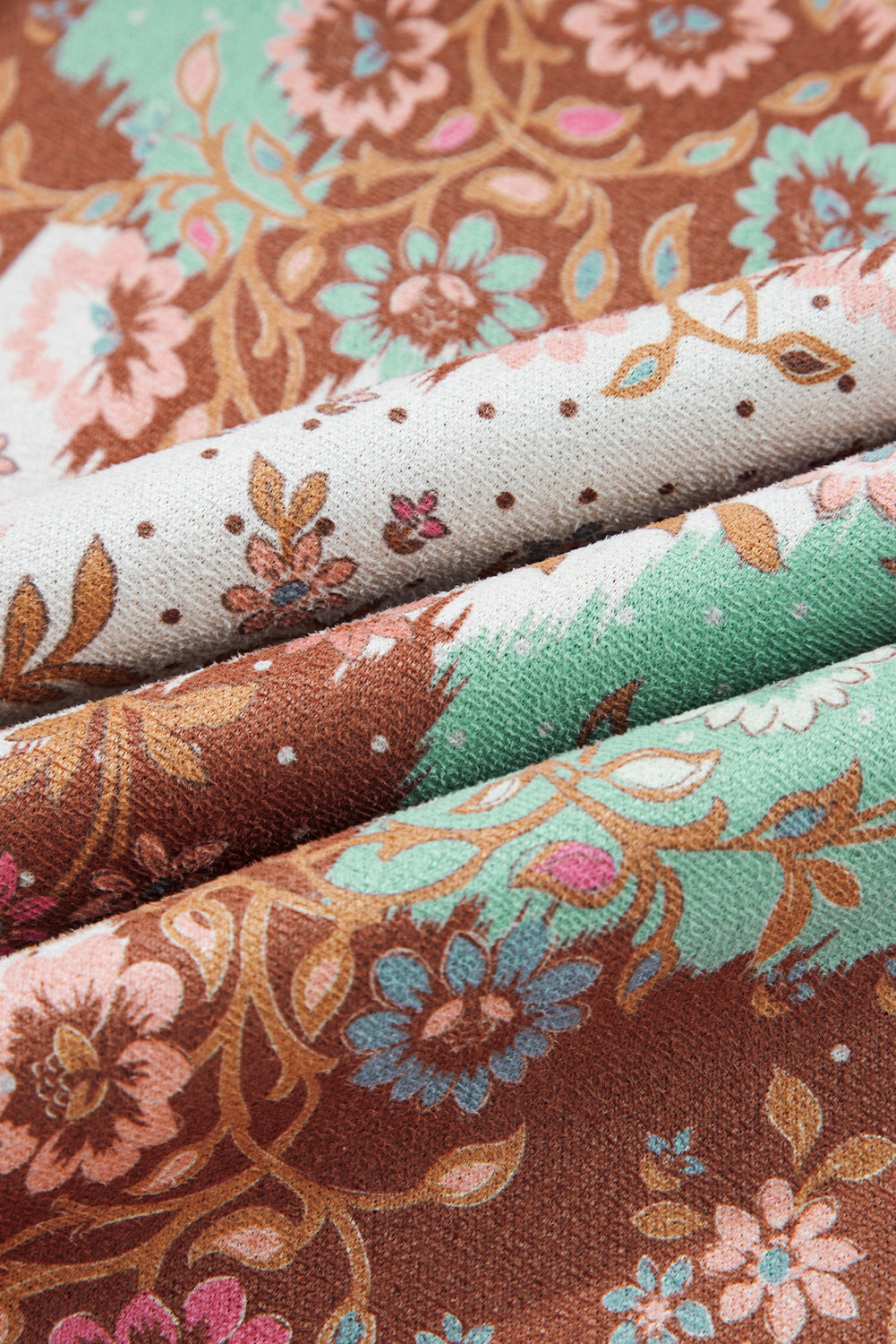 Khaki Vintage Floral Printed Sherpa Lined Hooded Jacket