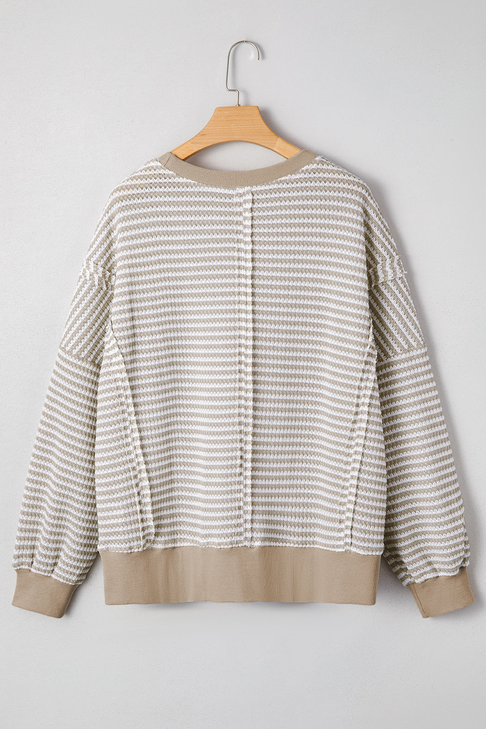 Brown Stripe Ribbed Trim Drop Shoulder Long Sleeve Oversize Top