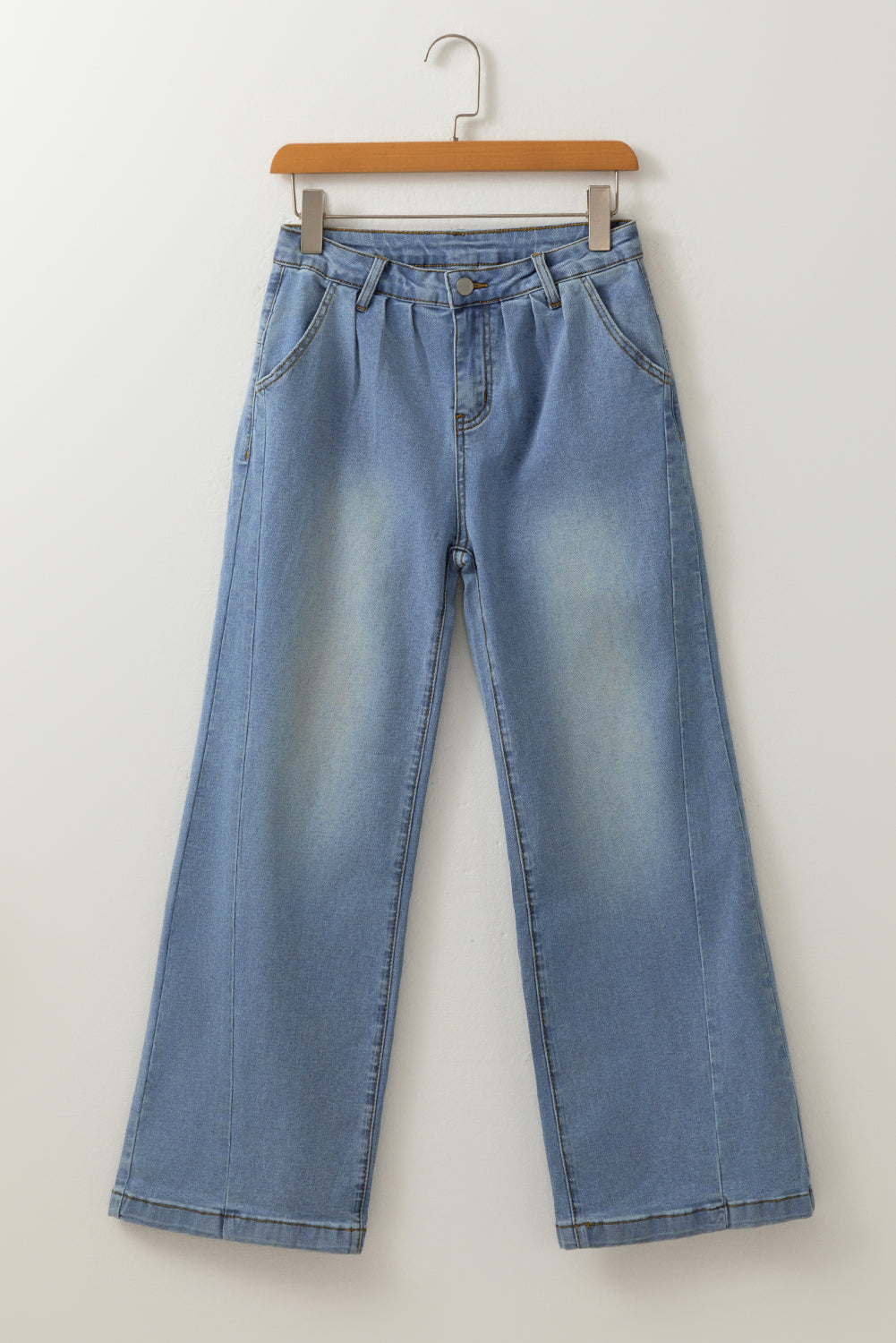 Ashleigh Blue Washed Pleated Detail Wide Leg Jeans