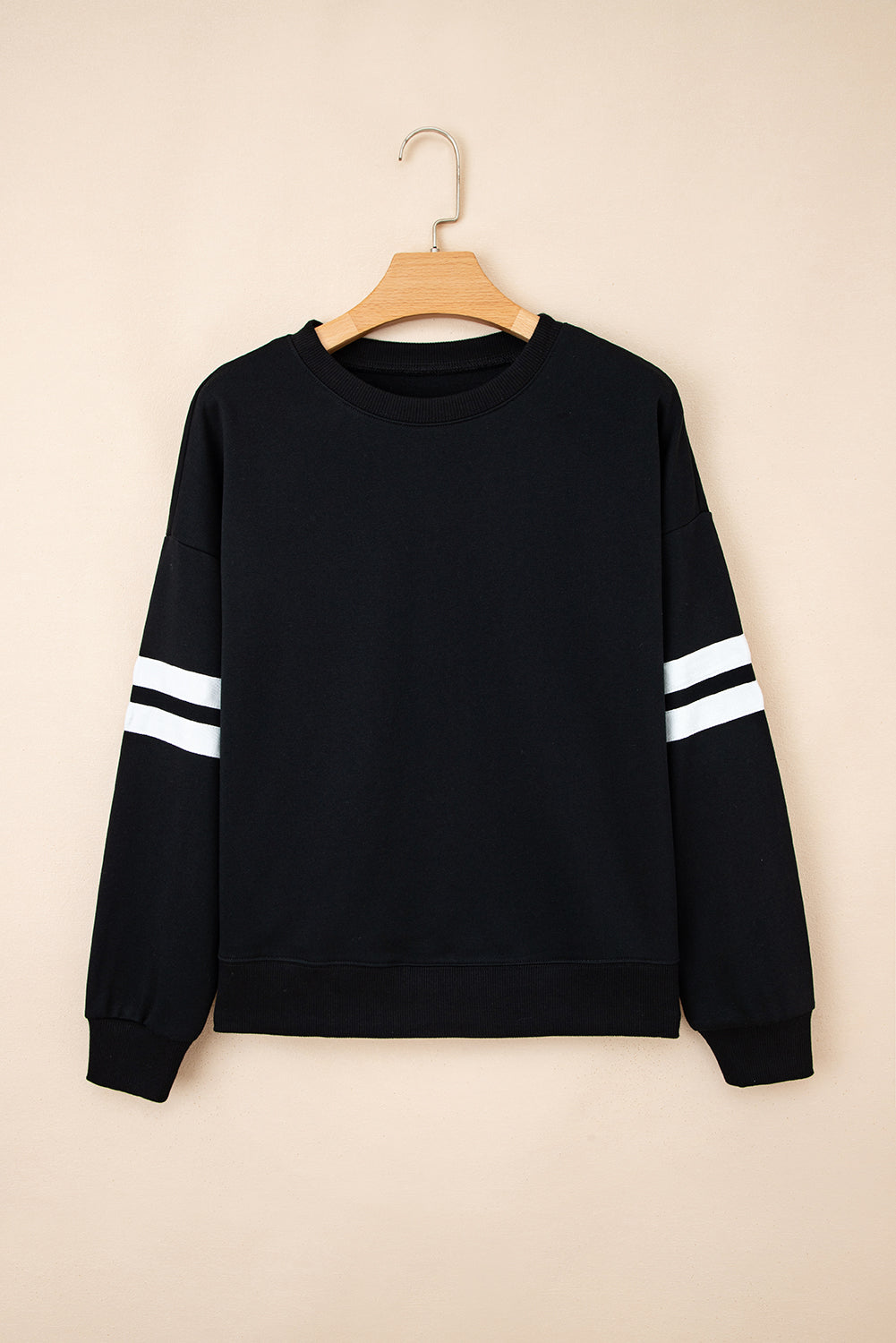 Black Varsity Striped Detail Drop Shoulder Oversized Sweatshirt
