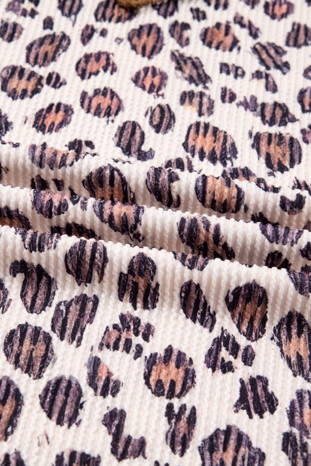 Parchment Leopard Colorblock Patchwork Twist Ribbed Plus Size V Neck Baggy Pullover