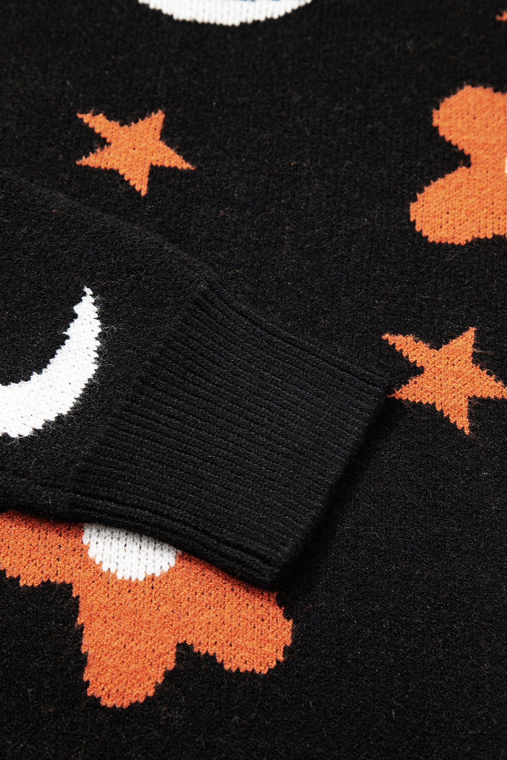 Black Halloween Mythical Night Pattern Drop Shoulder Sweater