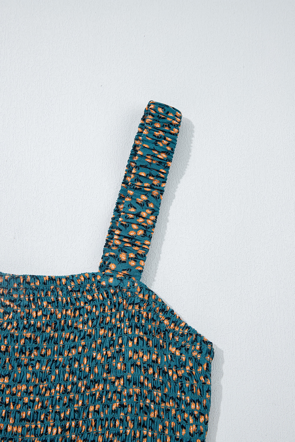 Green Floral Print Smocked High Waist Square Neck Jumpsuit