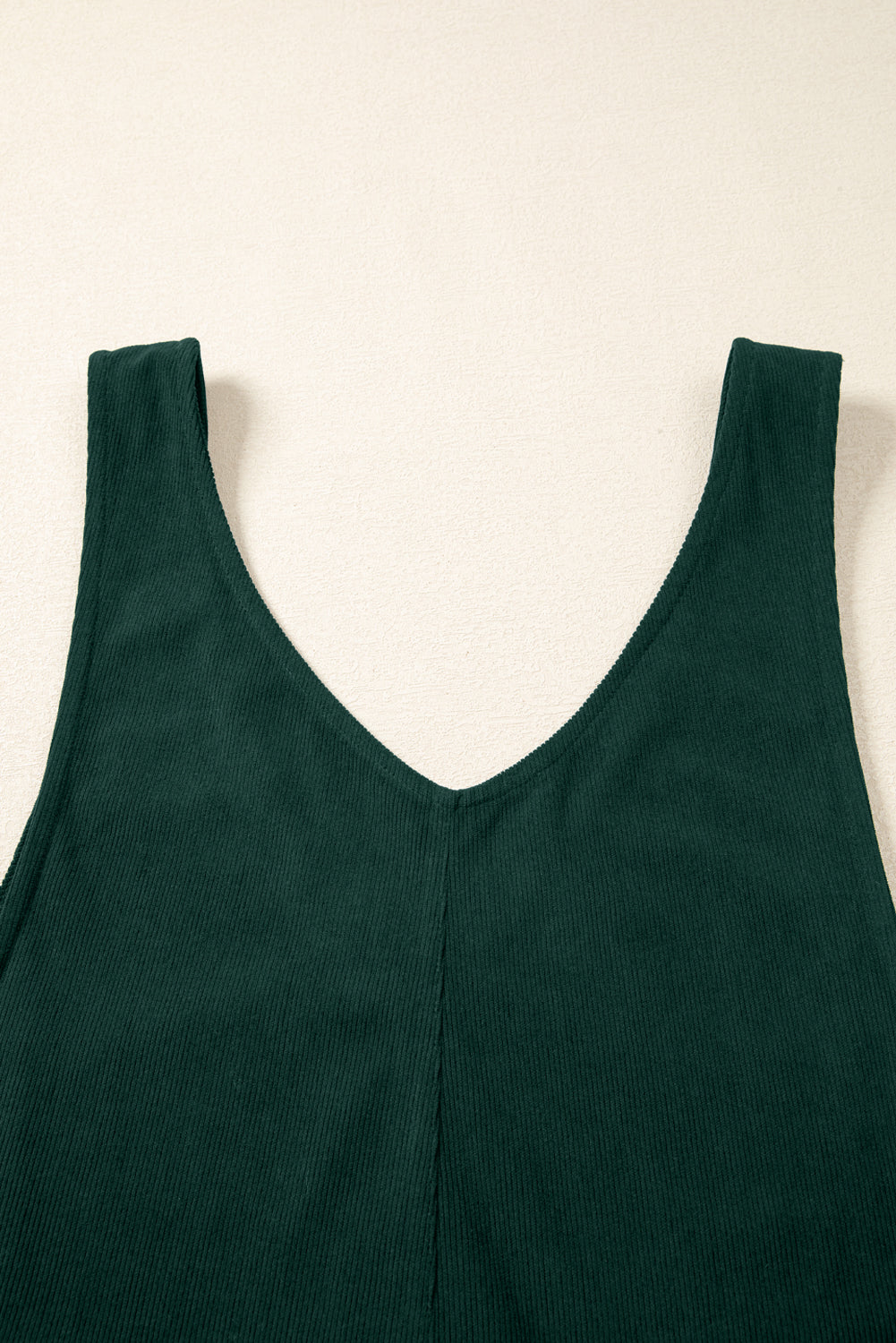 Evergreen Corduroy V Neck Patched Pocket Sleeveless Jumpsuit