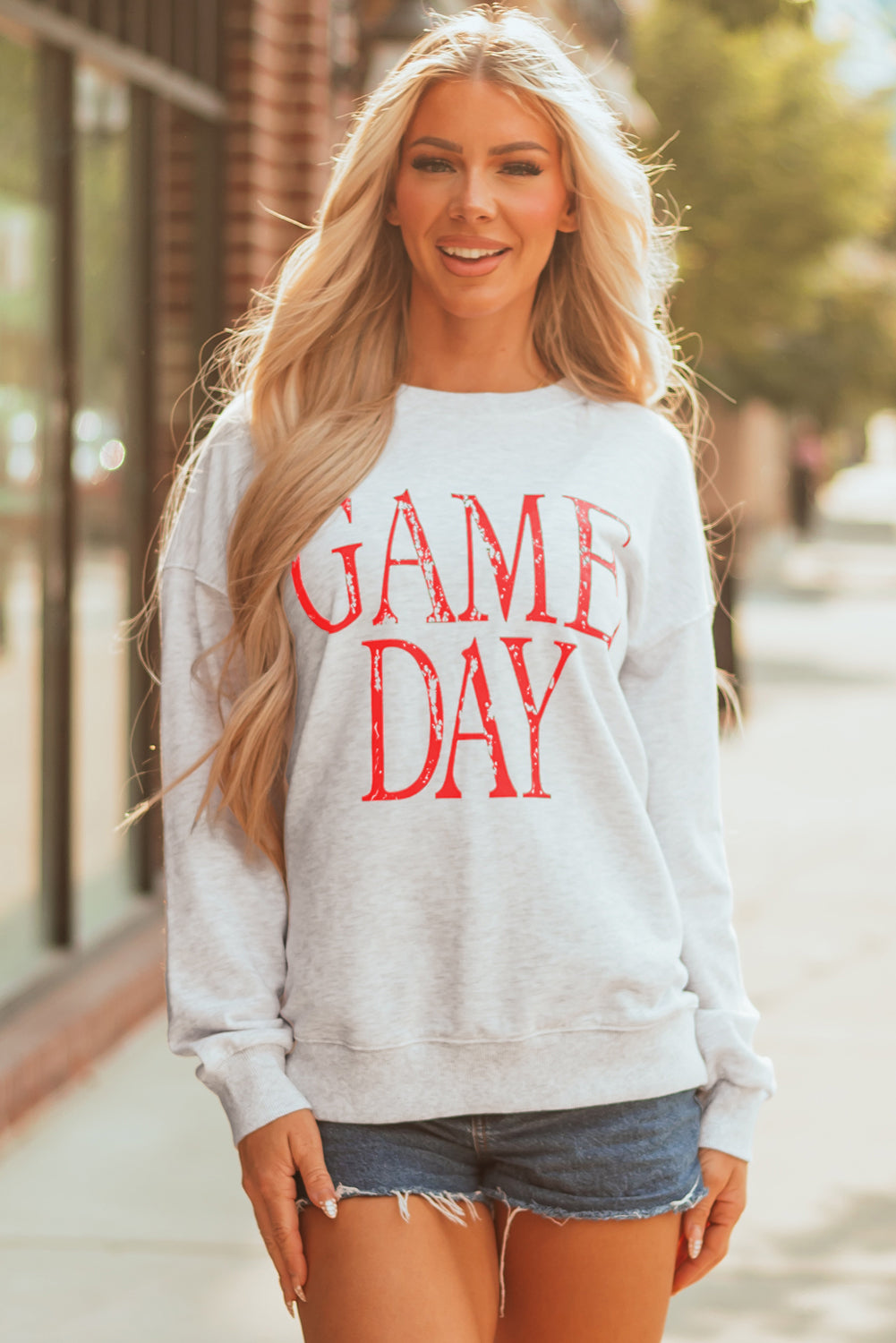 Red Vintage Washed GAME DAY Graphic Baggy Sweatshirt