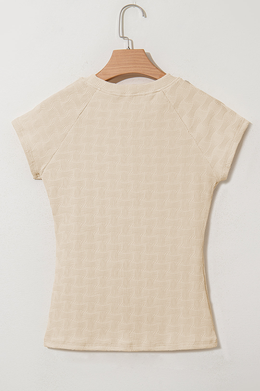 Beige Textured Crew Neck Cap Sleeve Slim Stretchy T Shirt