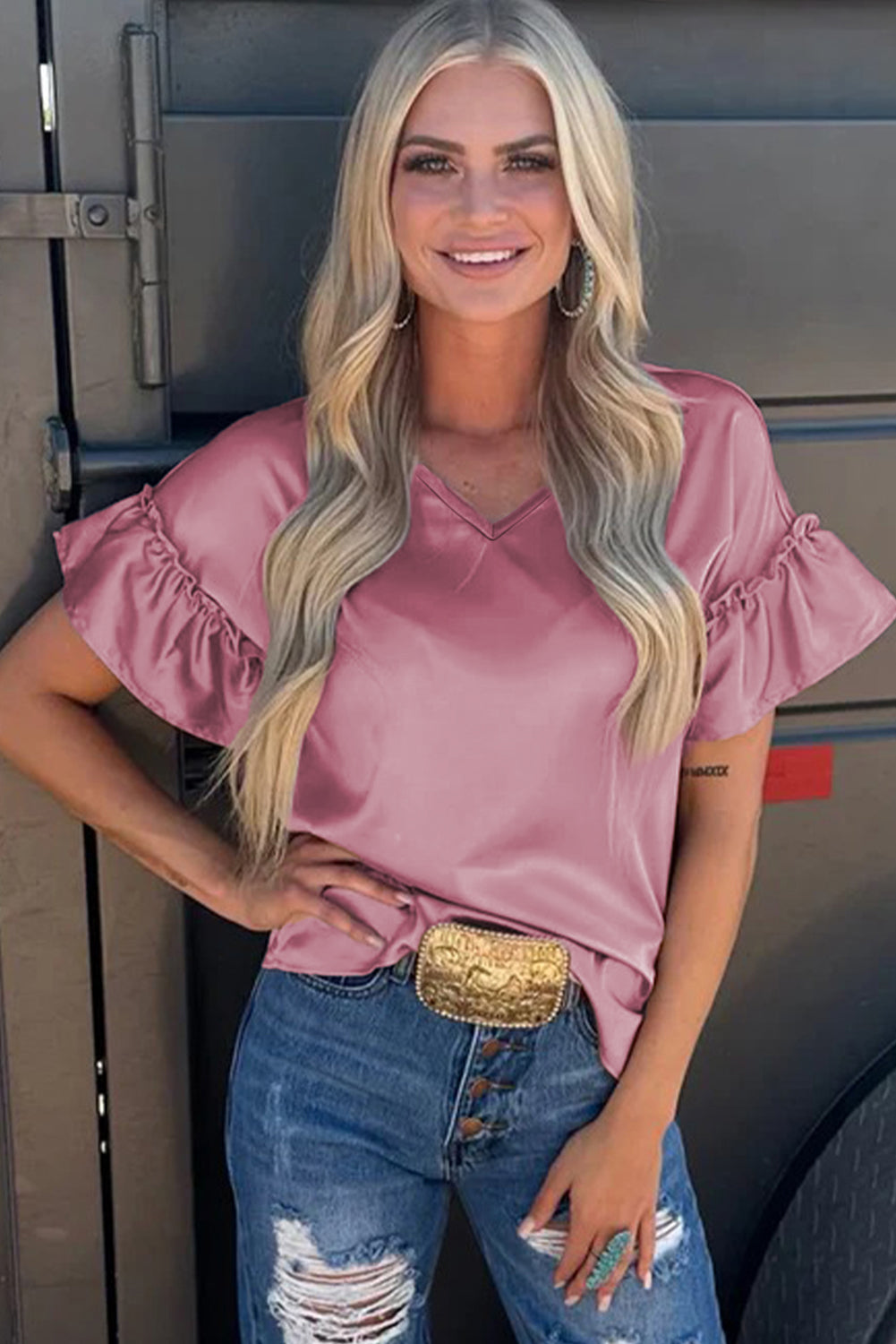 Toadstool Satin Ruffle Sleeve Top