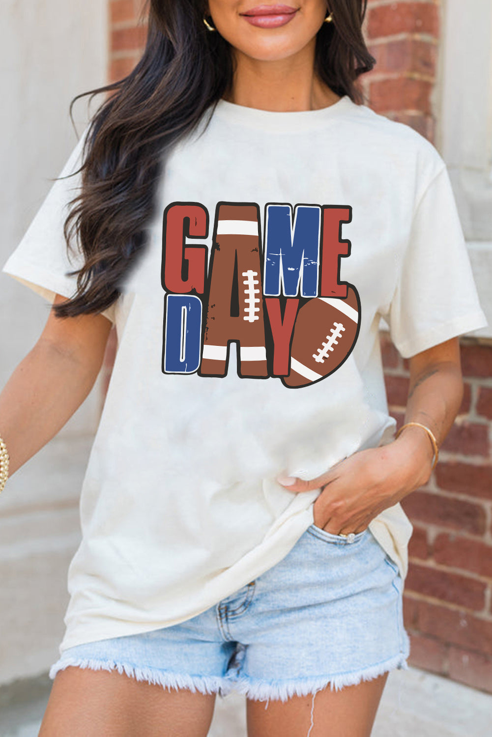 White GAME DAY Football Letter Graphic T Shirt