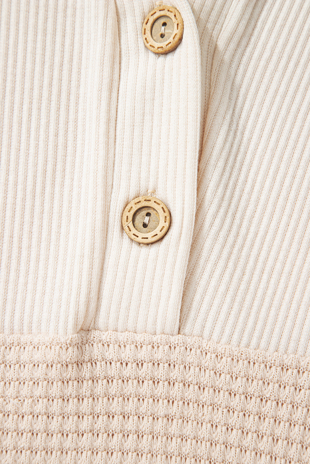 Oatmeal Waffle Patchwork Drop Shoulder Hooded Long Sleeve Top