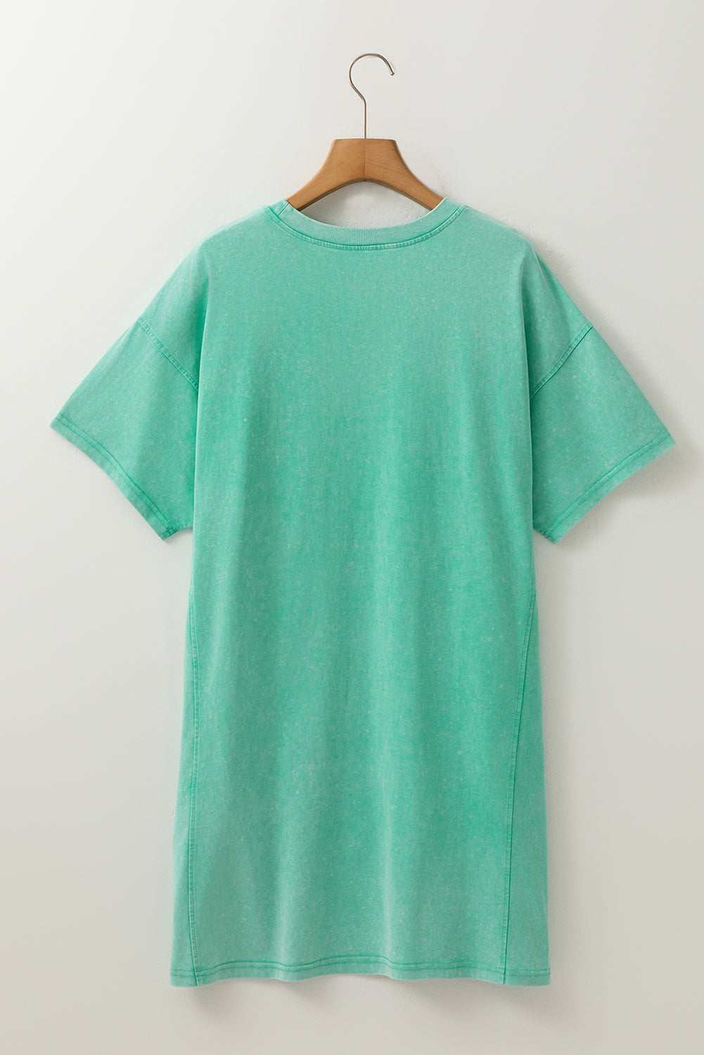 Mint Green Mineral Wash Flower Patchwork Mini T Shirt Dress