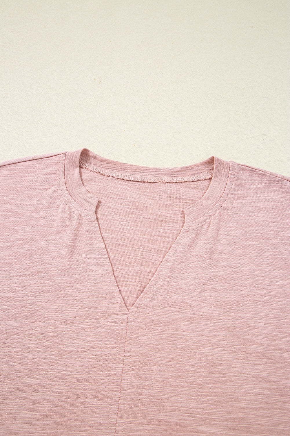 Light Pink Keyhole Notch V Neck Batwing Sleeve Blouse