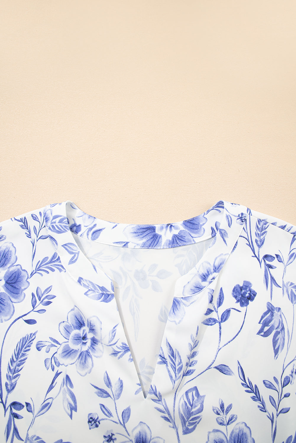 Blue Elegant Floral Print Ricrac Trim Short Sleeve Blouse