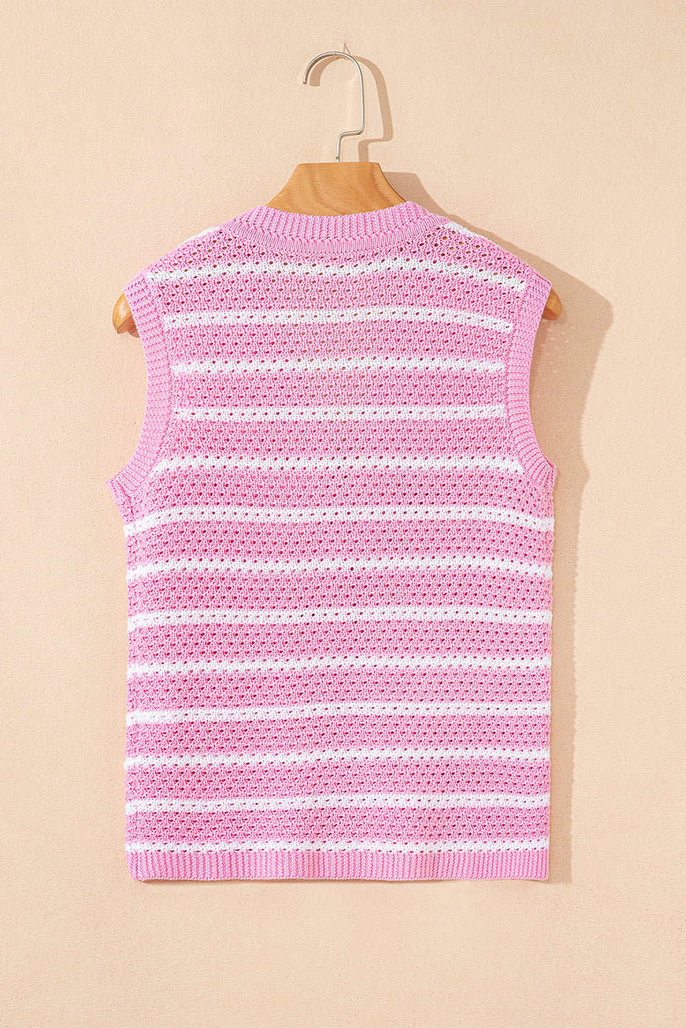 Pink Stripe V Neck Gold Buttons Elegant Sweater Vest