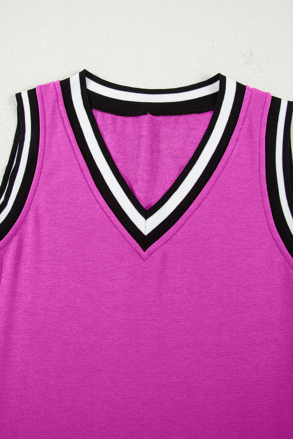 Purple Orchid Color Contrast Trim V Neck Shift Sleeveless Mini Dress