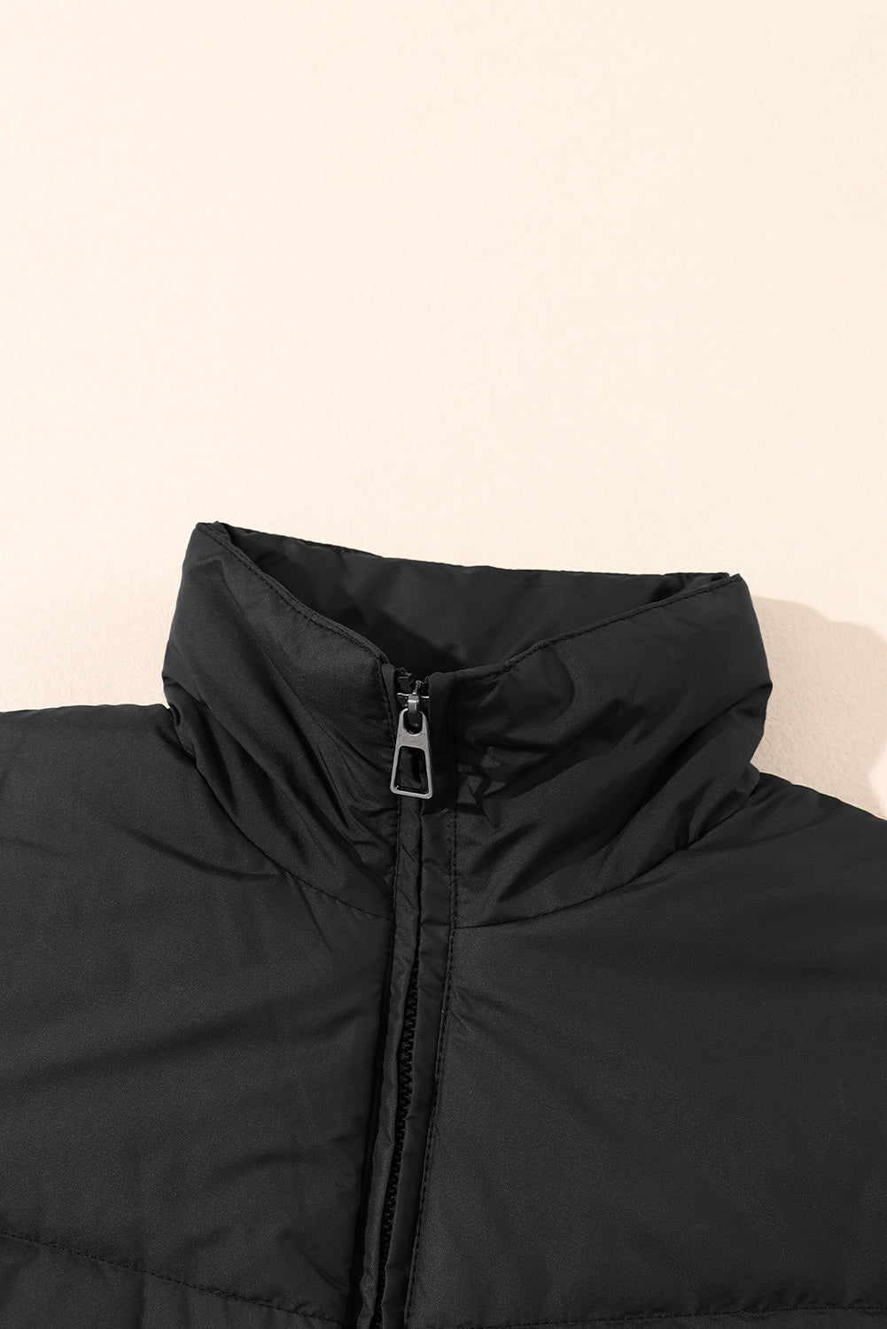 Black Zip Up Pocketed Puffer Jacket