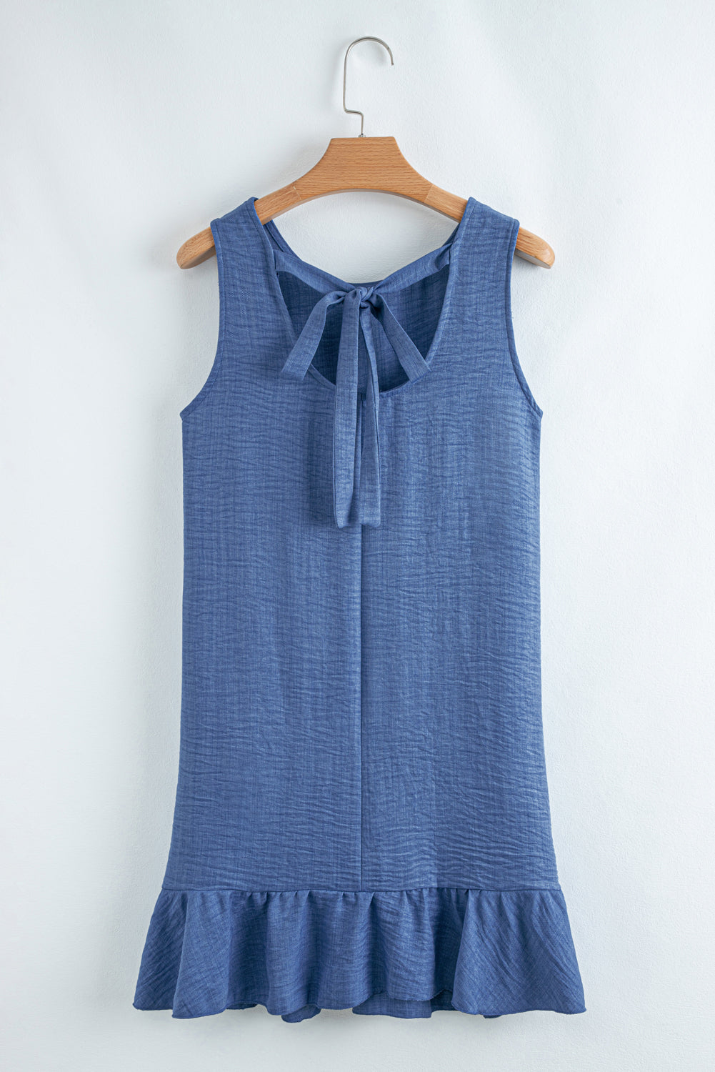 Ashleigh Blue Knot Scoop Back Ruffle Hem Sleeveless Mini Dress