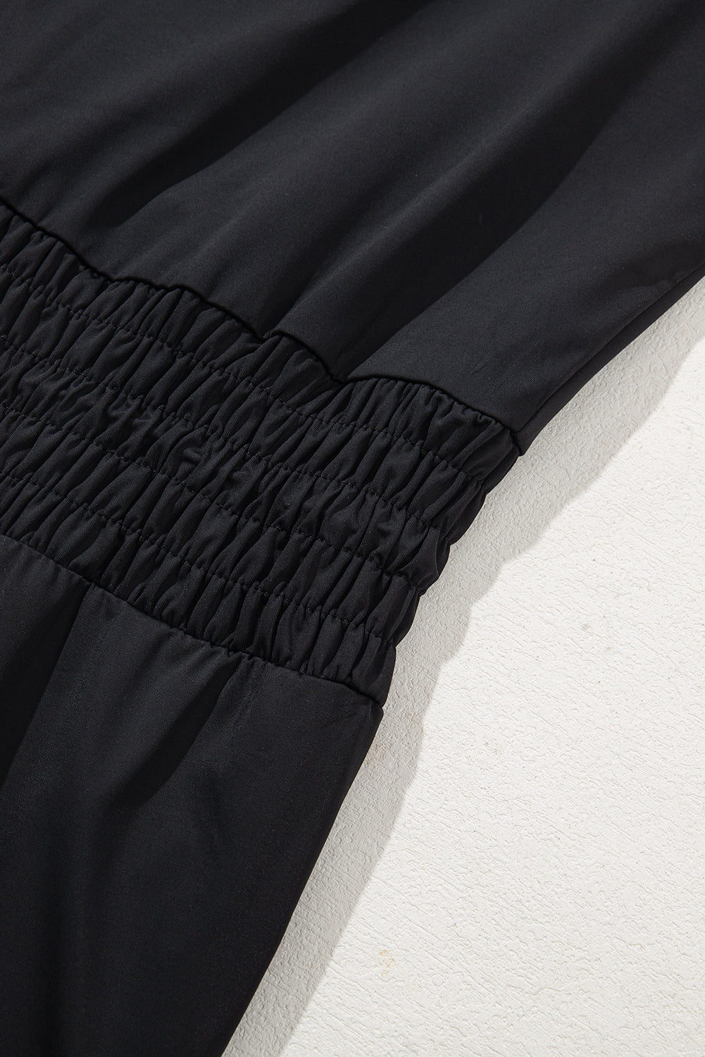 Black Plain Sleeveless Loop Drawstring Cinched Waist Romper