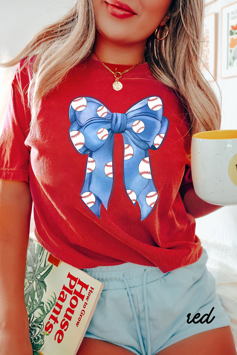 Red Rugby Bowknot Graphic Crew Neck Tee