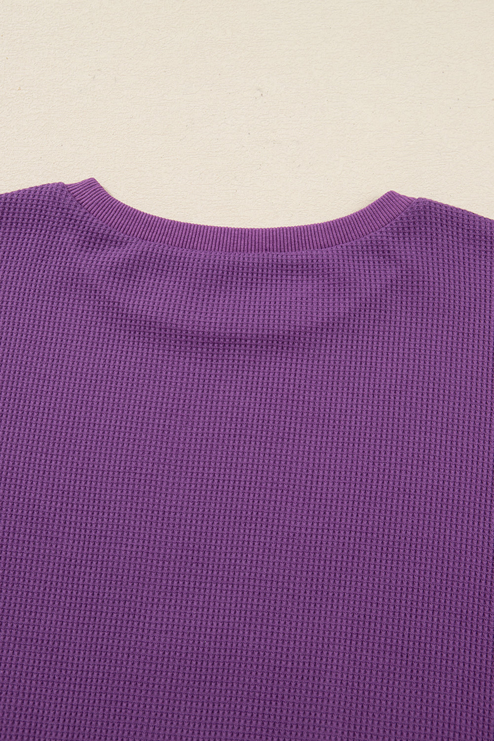 Orchid Mist Solid Color Raw Seam Patchwork Ribbed Drop Shoulder Sweatshirt