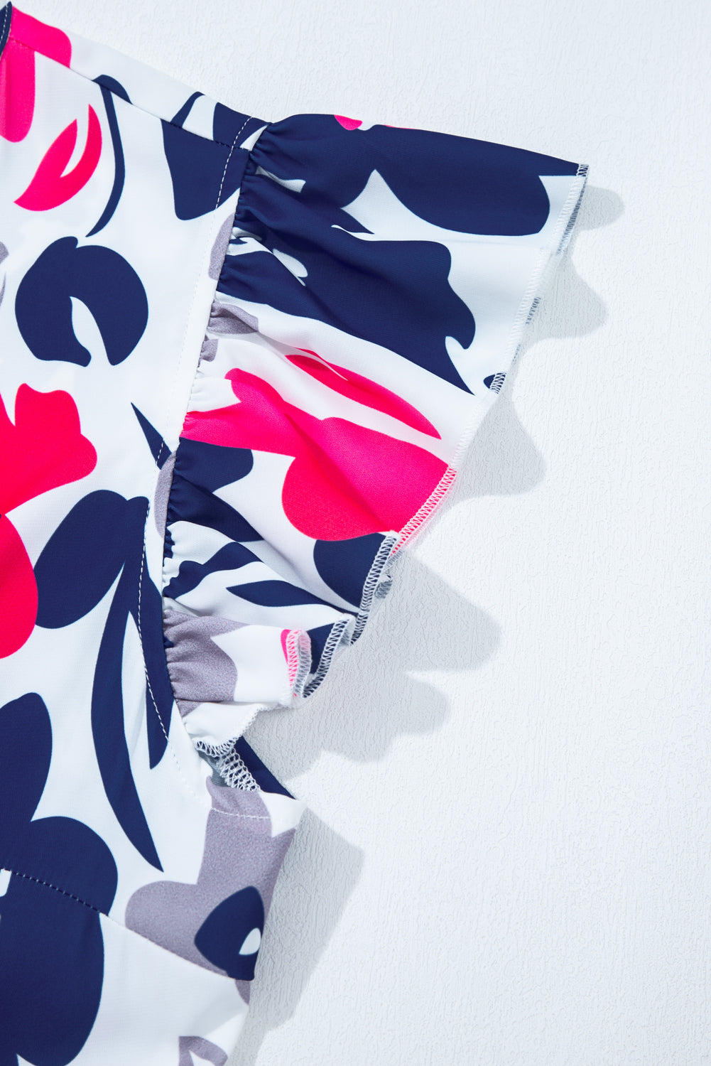 Fashion Floral Print Notched Neck Flutter Sleeve Mini Dress