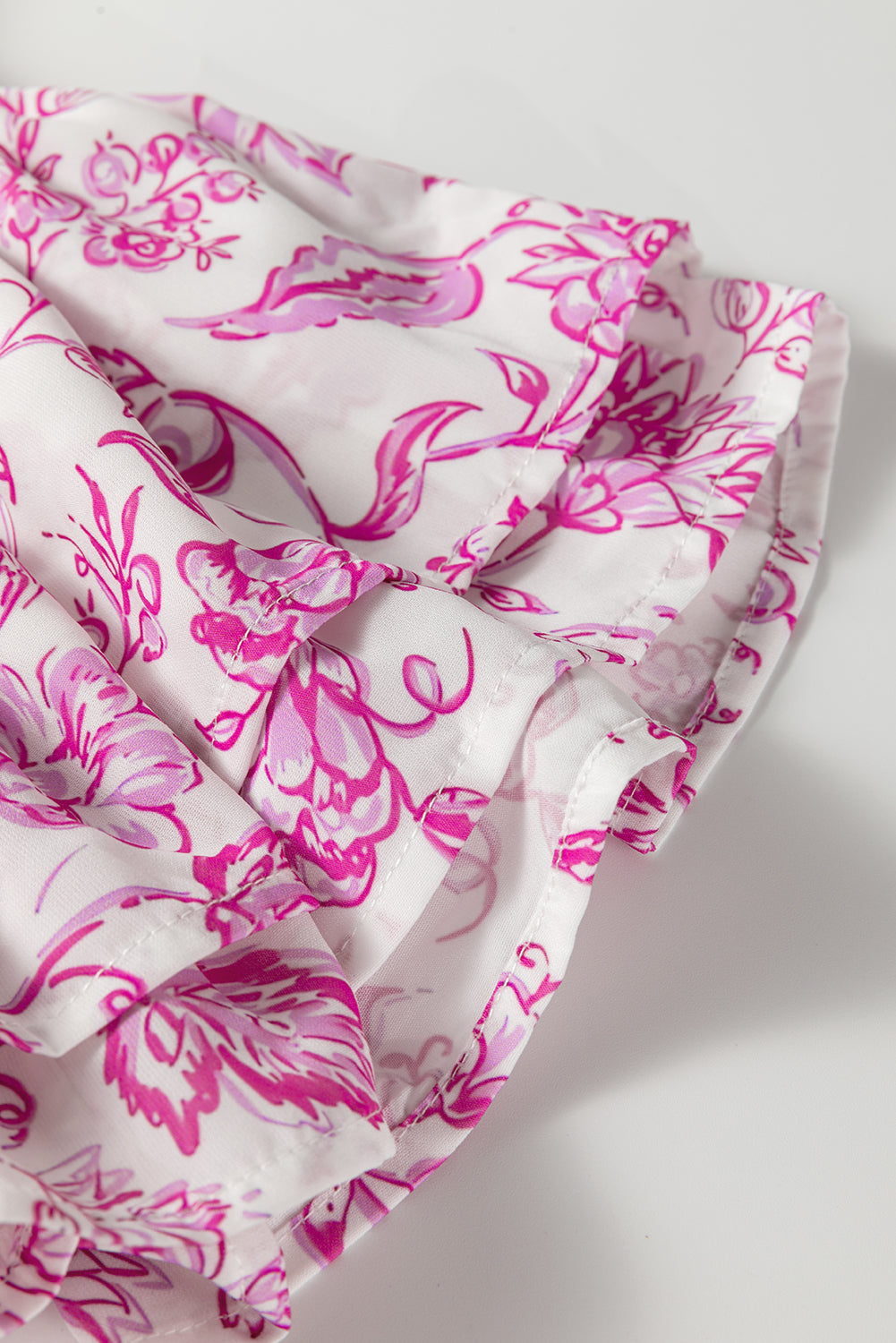 Pink Baroque Floral Ruffle Sleeve V Neck Blouse Top