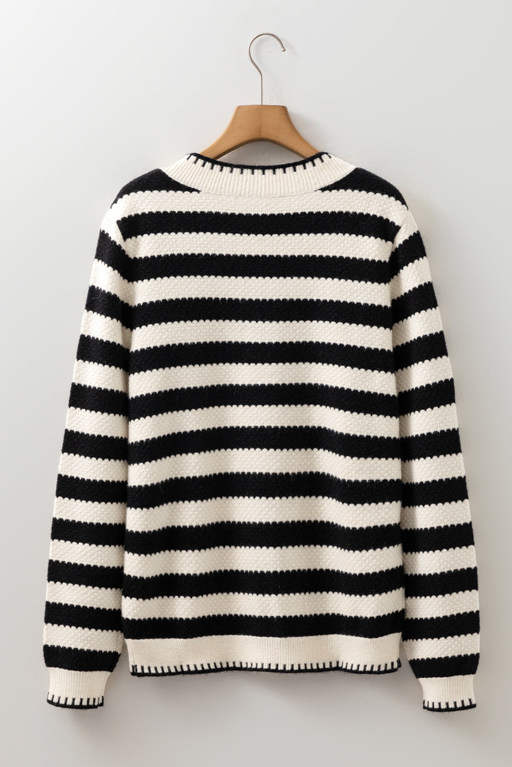 Black Stripe Chic Golden Button Cardigan Sweater